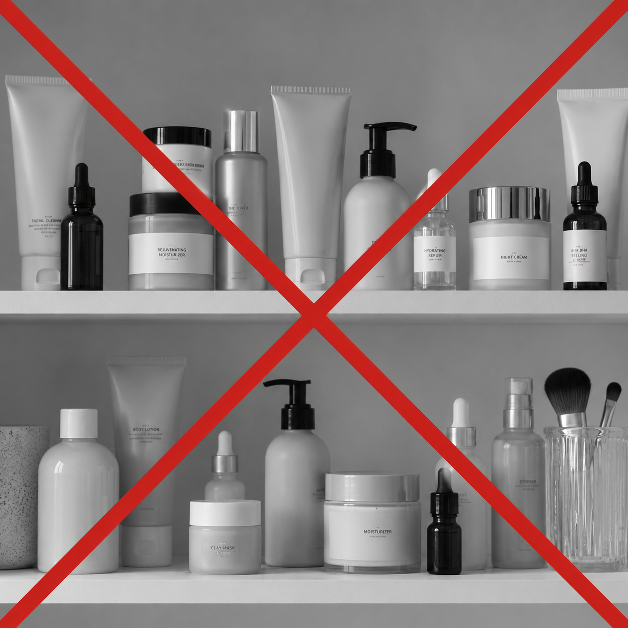 Bathroom shelf with most products removed