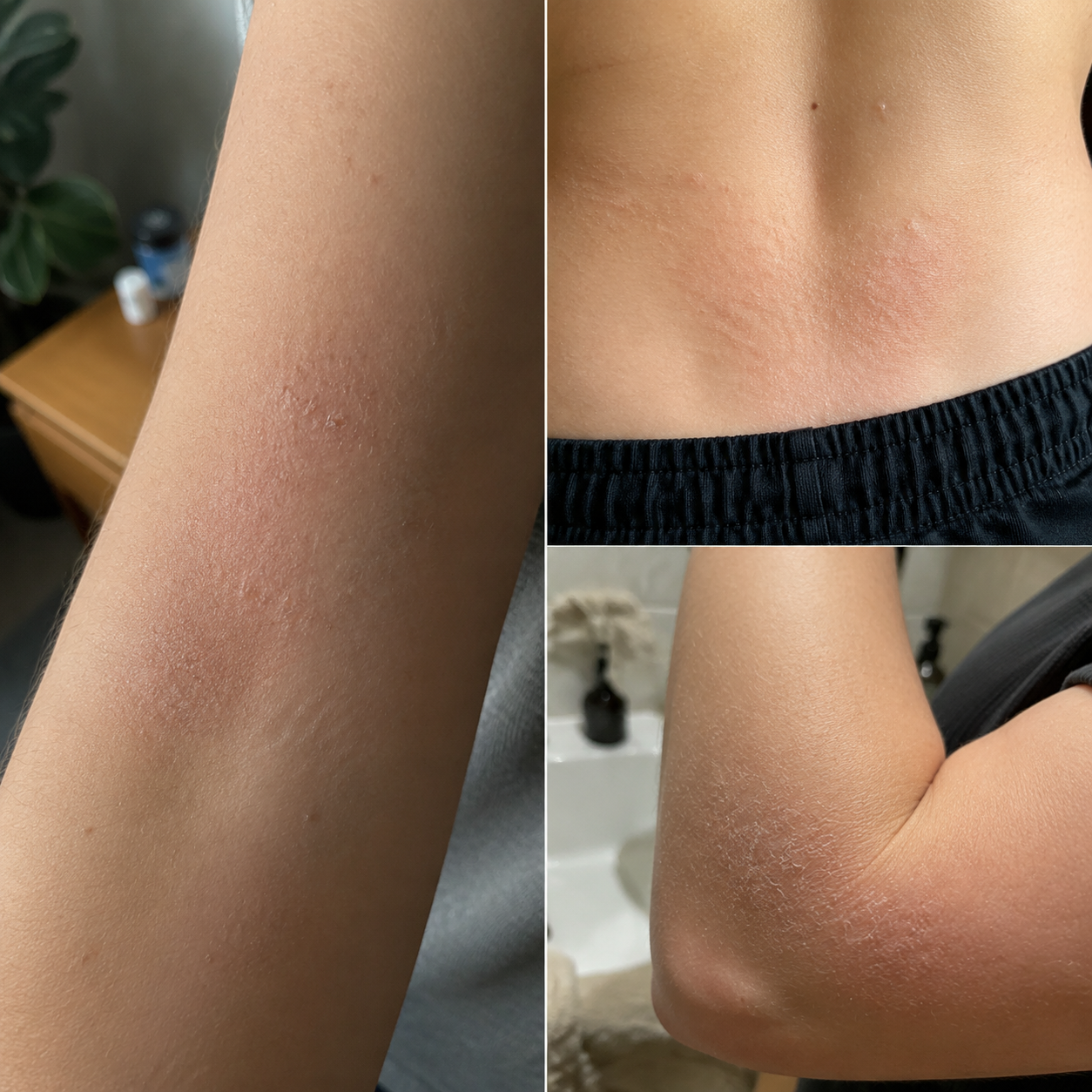 Patches of dry, irritated skin on arms and lower back
